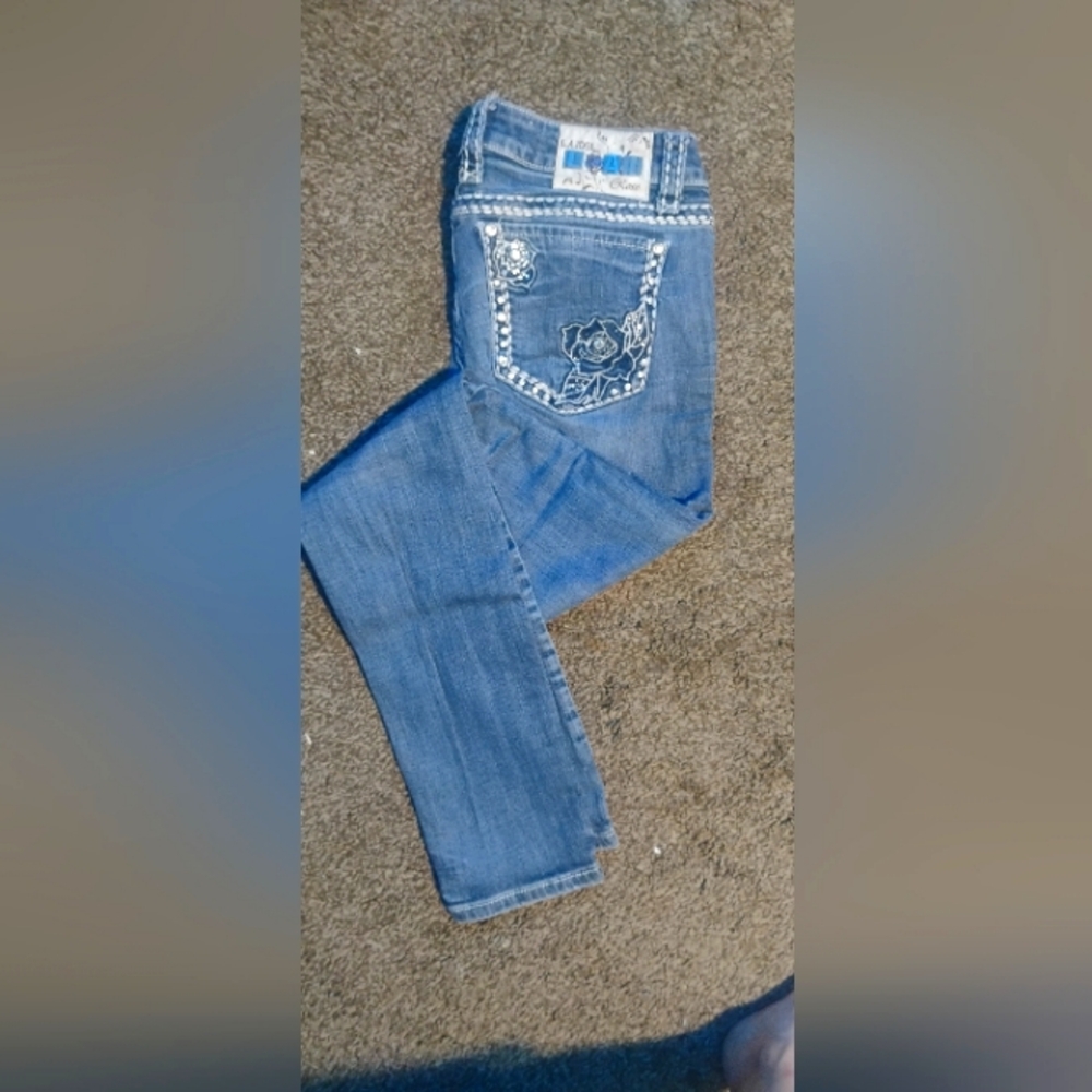 L.A. Idol Blue Embellished Straight Leg Jeans Size 9 Like New